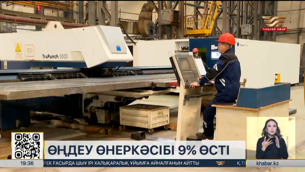 Елімізде өңдеу өнеркәсібінің үлесі 9 %-ке өсті