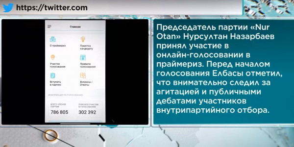&laquo;Нұр Отан&raquo; партиясының Төрағасы Н.Назарбаев праймериздегі онлайн дауыс беруге қатысты
