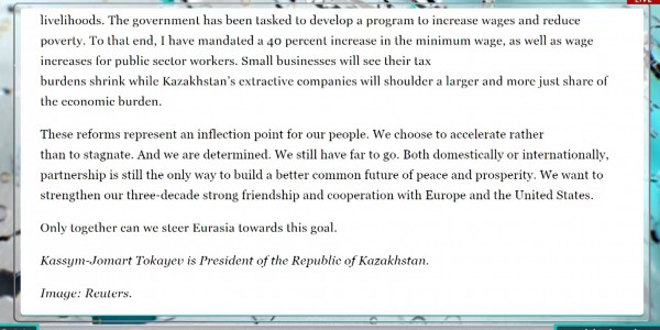 АҚШ-тың беделді журналында Қасым-Жомарт Тоқаевтың мақаласы жарық көрді