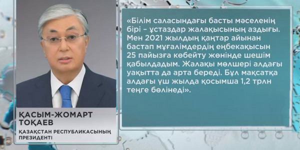 2021 жылдың қаңтар айынан бастап мұғалімдердің жалақысы 25% көтеріледі